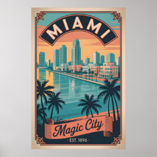 Poster Voyage rétro à Miami Floride Magic City