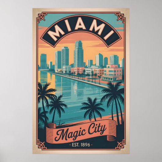 Poster Voyage rétro à Miami Floride Magic City (Devant)