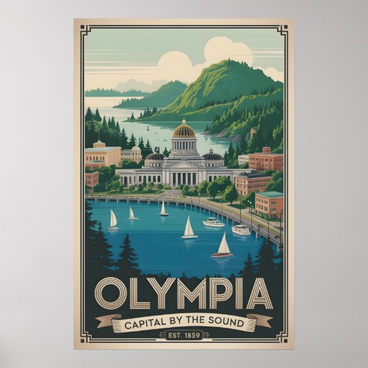 Poster Voyage Rétro à Olympia Washington (Devant)