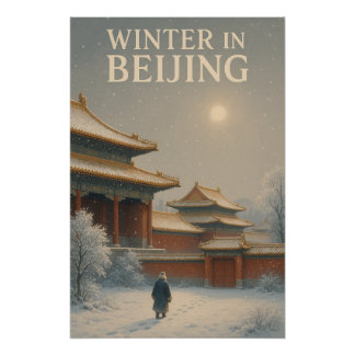 Poster Voyage rétro à Pékin 2026 en hiver