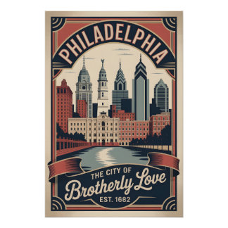 Poster Voyage Rétro à Philadelphie Pennsylvanie