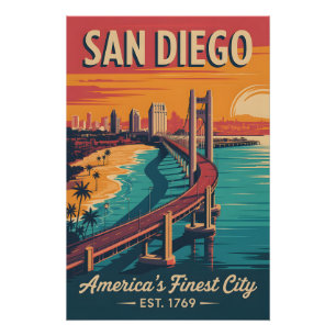 Poster Voyage Rétro à San Diego Californie
