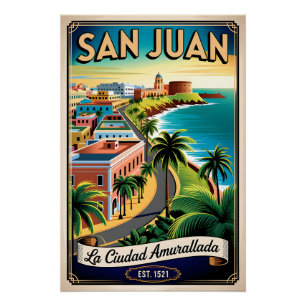 Poster Voyage Rétro à San Juan Porto Rico