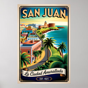 Poster Voyage Rétro à San Juan Porto Rico