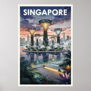 Poster Voyage Rétro à Singapour