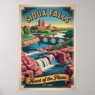Poster Voyage Rétro à Sioux Falls Dakota du Sud