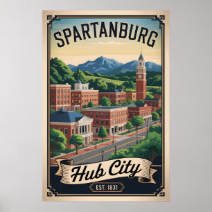 Poster Voyage Rétro à Spartanburg Caroline du Sud