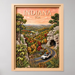 Poster Voyage Rétro à travers la Nature dans l'Indiana su