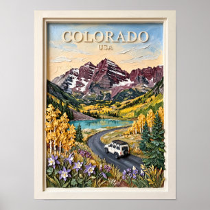 Poster Voyage Rétro à travers le Colorado Montagnes Roche