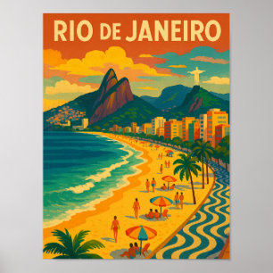 Poster Voyage Rétro Copacabana Rio de Janeiro Brésil