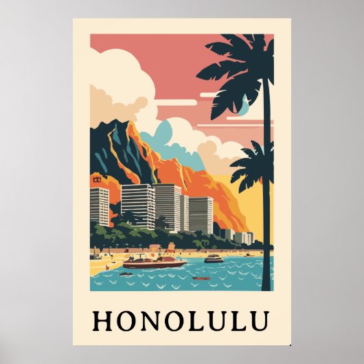 Poster Voyage rétro Honolulu (Devant)