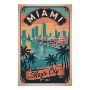 Poster Voyage Rétro Miami Floride Magic City