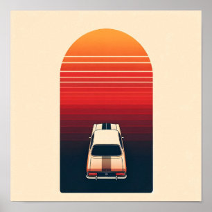 Poster Voyage Rétro Minimaliste Voiture Vintage Coucher d