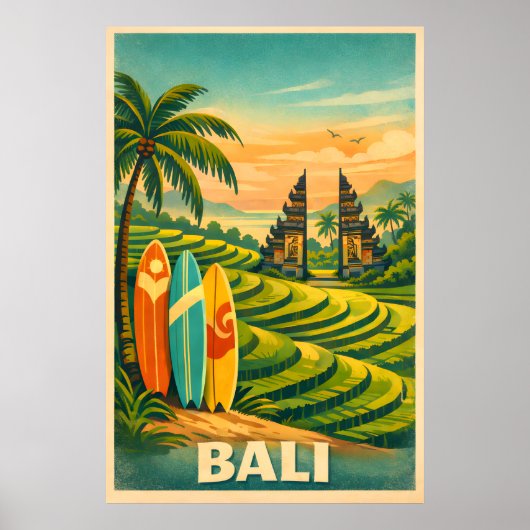 Poster Voyage Rétro Tropical à Bali (Devant)