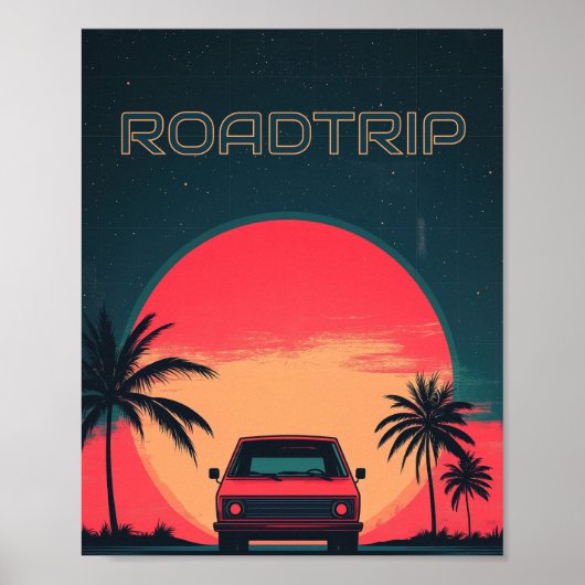Poster Voyage Roadtrip Retro Neon Travel (Devant)