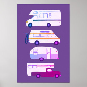 Poster VOYAGE ROUTIER ! Campervan vanlife RV Trailer Purp