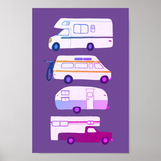 Poster VOYAGE ROUTIER ! Campervan vanlife RV Trailer Purp (Devant)