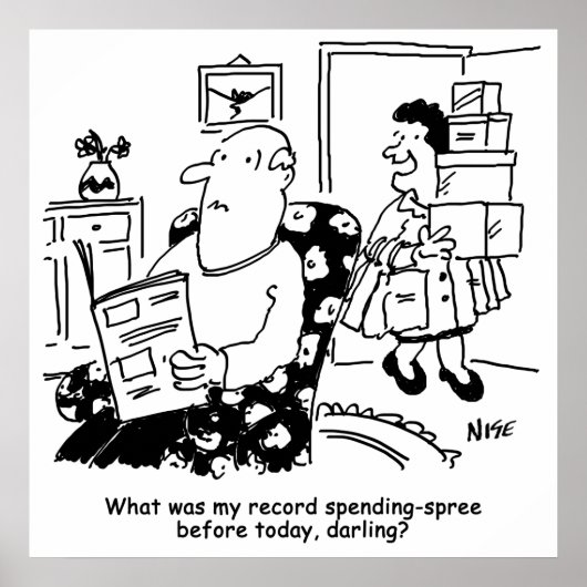 Poster Voyage shopping. Enregistrez les dépenses. Dépasse (Devant)