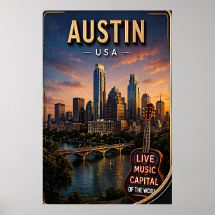 Poster Voyage sur la ligne d'horizon d'Austin Texas