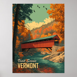 Poster Voyage sur le pont couvert vintage du Vermont