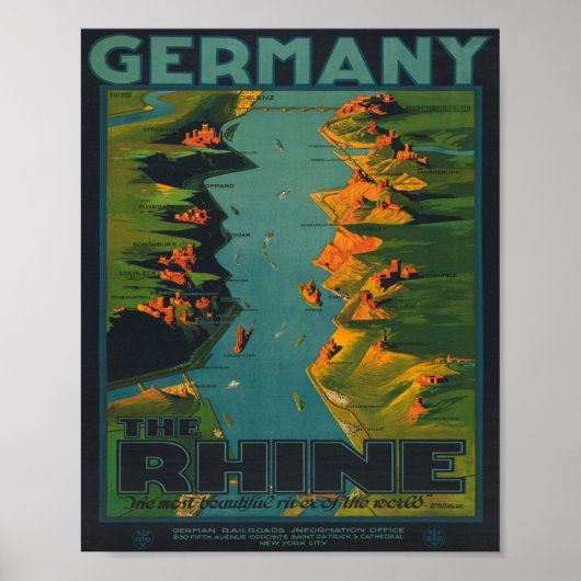 Poster Voyage sur le Rhin vintage (Devant)