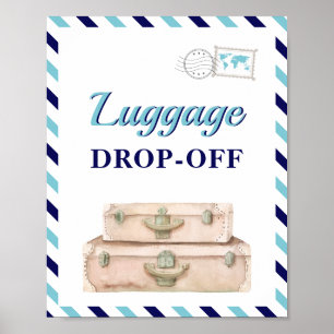 Poster Voyage Valise Bleu Marine Cartes Cadeaux Table
