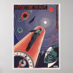 Poster Voyage vers Mars par Prusakov 1926 Film soviétique