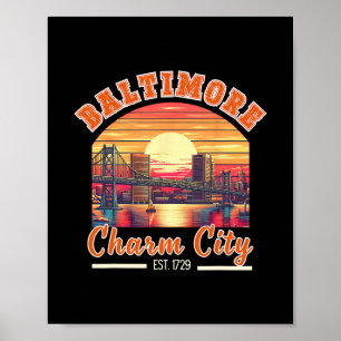 Poster Voyage Ville Charmante Rétro Maryland Ltimore Ciel