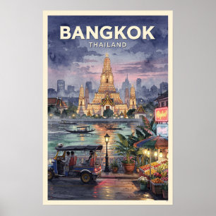 Poster Voyage vintage à Bangkok Thaïlande