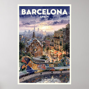 Poster Voyage vintage à Barcelone, Espagne