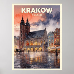 Poster Voyage vintage à Cracovie Pologne