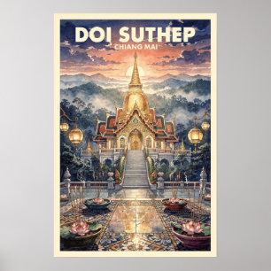 Poster Voyage vintage à Doi Suthep Chiang Mai