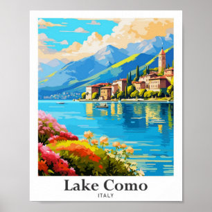Poster voyage vintage art lac como italie