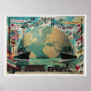 Poster Voyage vintage autour du monde voyage et