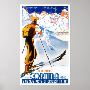 Poster Voyage vintage Cortina Italie
