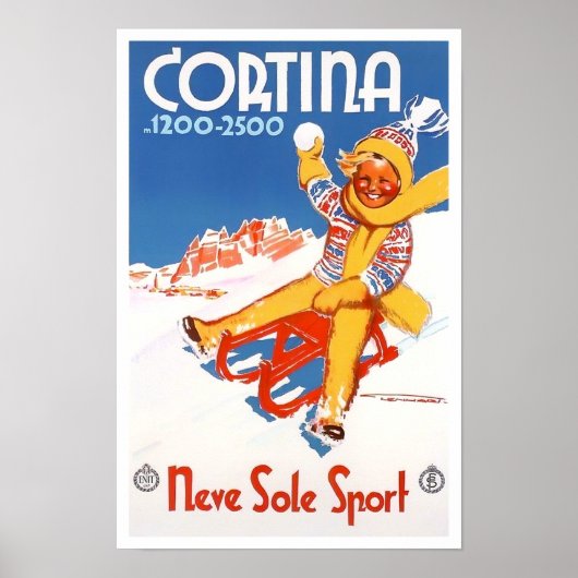 Poster Voyage vintage Cortina Italie (Devant)