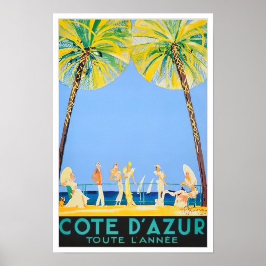 Poster Voyage vintage Côte d'Azur France (Devant)