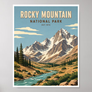Poster Voyage vintage dans le parc national de Rocky Moun