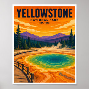 Poster Voyage vintage dans le parc national de Yellowston