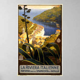 Poster Voyage vintage de la Riviera Portofino d'Italien