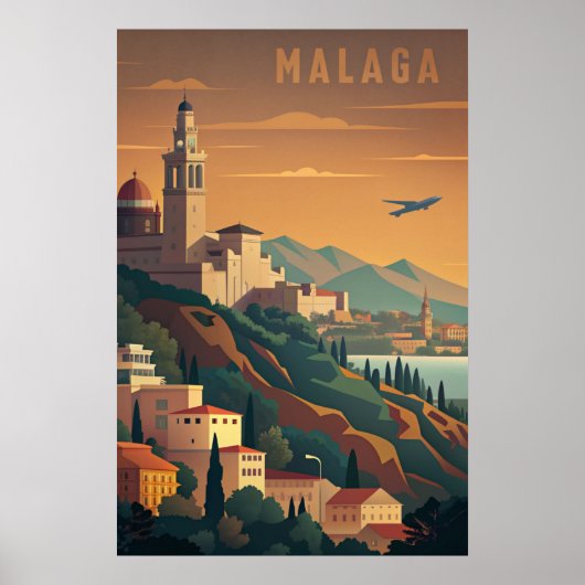 Poster Voyage vintage de Malaga Espagne (Devant)