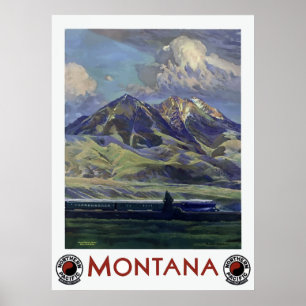 Poster Voyage vintage de paysage du Montana par chemin de