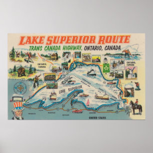 Poster Voyage vintage du lac Supérieur Ontario Canada