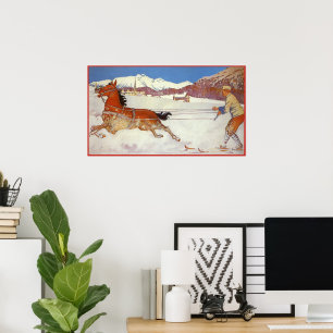 Poster Voyage Vintage, Hiver en Engadin Suisse