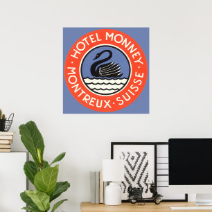 Poster Voyage Vintage, Hôtel Monney Swan Bird Suisse