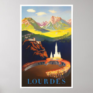 Poster Voyage vintage Lourdes France