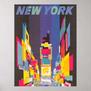 Poster Voyage vintage New York Time Carré Illustration
