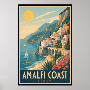 Poster Voyage vintage sur la Côte amalfitaine Italie