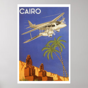 Poster Voyage Vintage vers Le Caire, Égypte, Avion Biplan