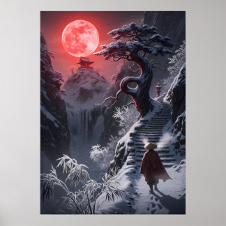 Poster Voyage Zen d'Hiver : Temple de la Lune Rouge